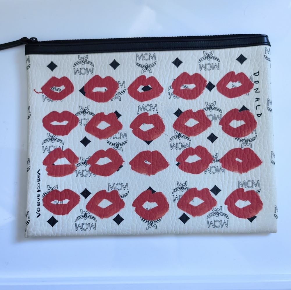 MCM Lip Print Pouch with Black Zipper